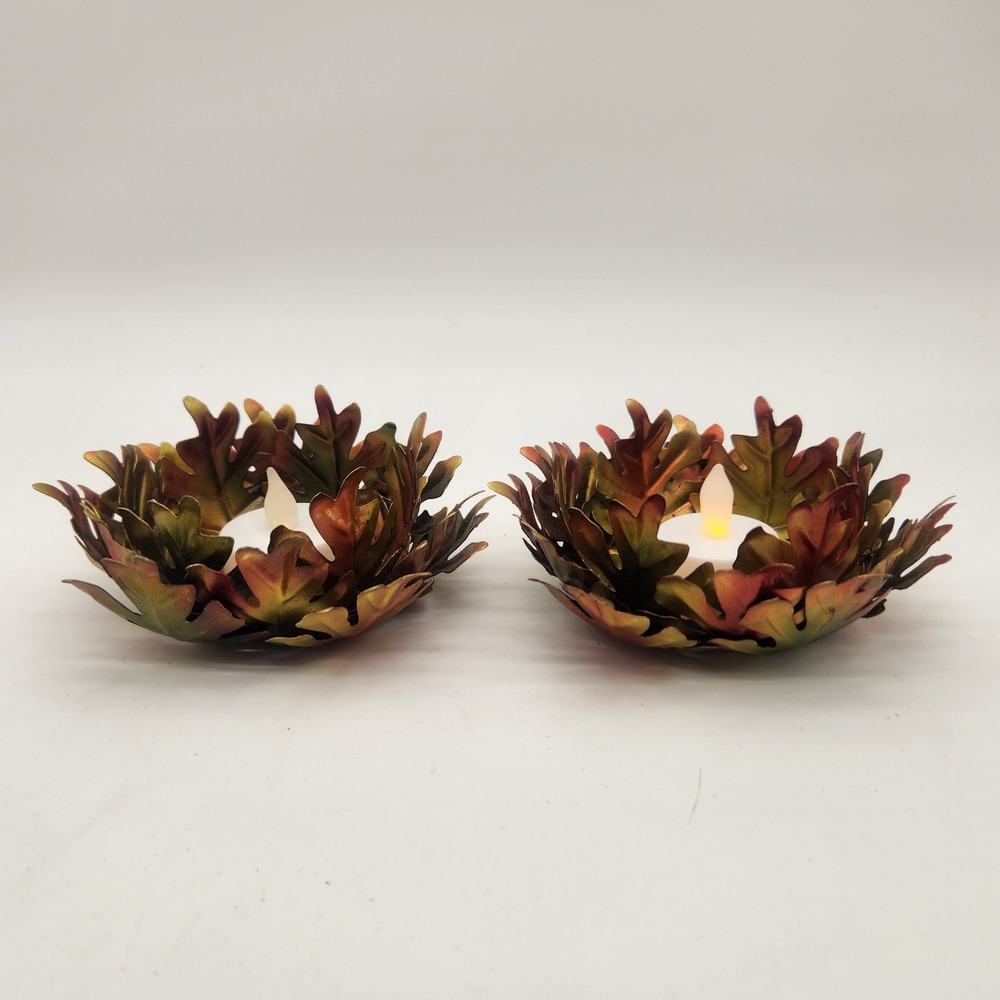Fall Leaf 3D Tealight‎ Candle Holders Set of 2 Autumn Colors Delicate Decor